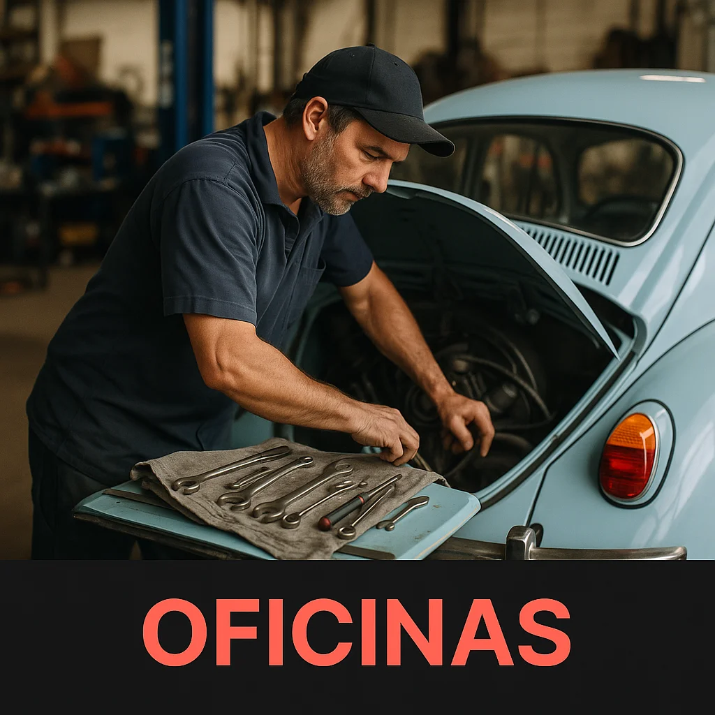Mecânico trabalhando em um Fusca, representando criação de sites para oficinas mecânicas em Itanhaém, Peruíbe, Mongaguá e Praia Grande