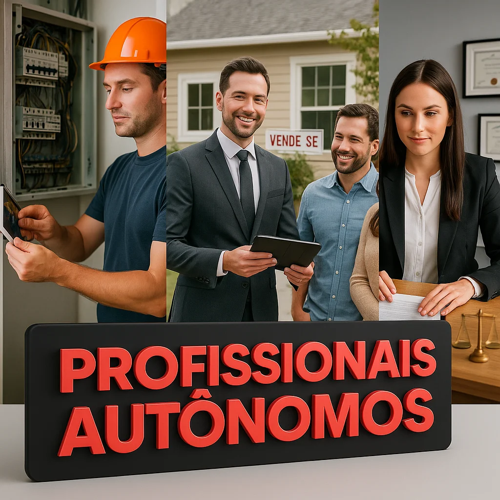 Eletricista, corretor de imóveis e advogada, representando a criação de sites e portfólios online para profissionais autônomos e MEIs em Itanhaém, Peruíbe, Mongaguá e Praia Grande