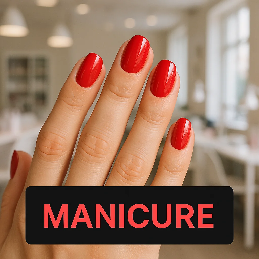 Mão feminina com unhas vermelhas, simbolizando criação de sites para salões de beleza, manicure e pedicure em Itanhaém, Peruíbe, Mongaguá e Praia Grande