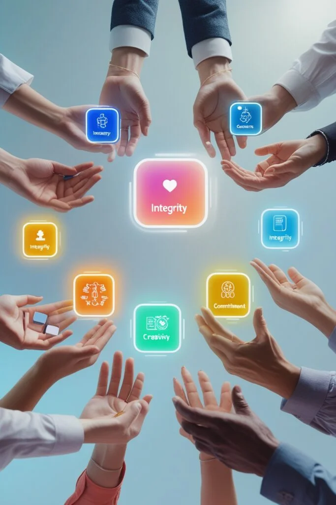 Ilustração de mãos interagindo com ícones de mídias sociais e ferramentas digitais, simbolizando as soluções de marketing digital acessíveis da Cria Impacto Digital